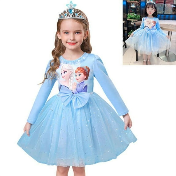 XNB Girls Elsa Princess Dress Long Sleeve Toddler Kids Cospaly Tutu Birthday Halloween Christmas Party Clothes