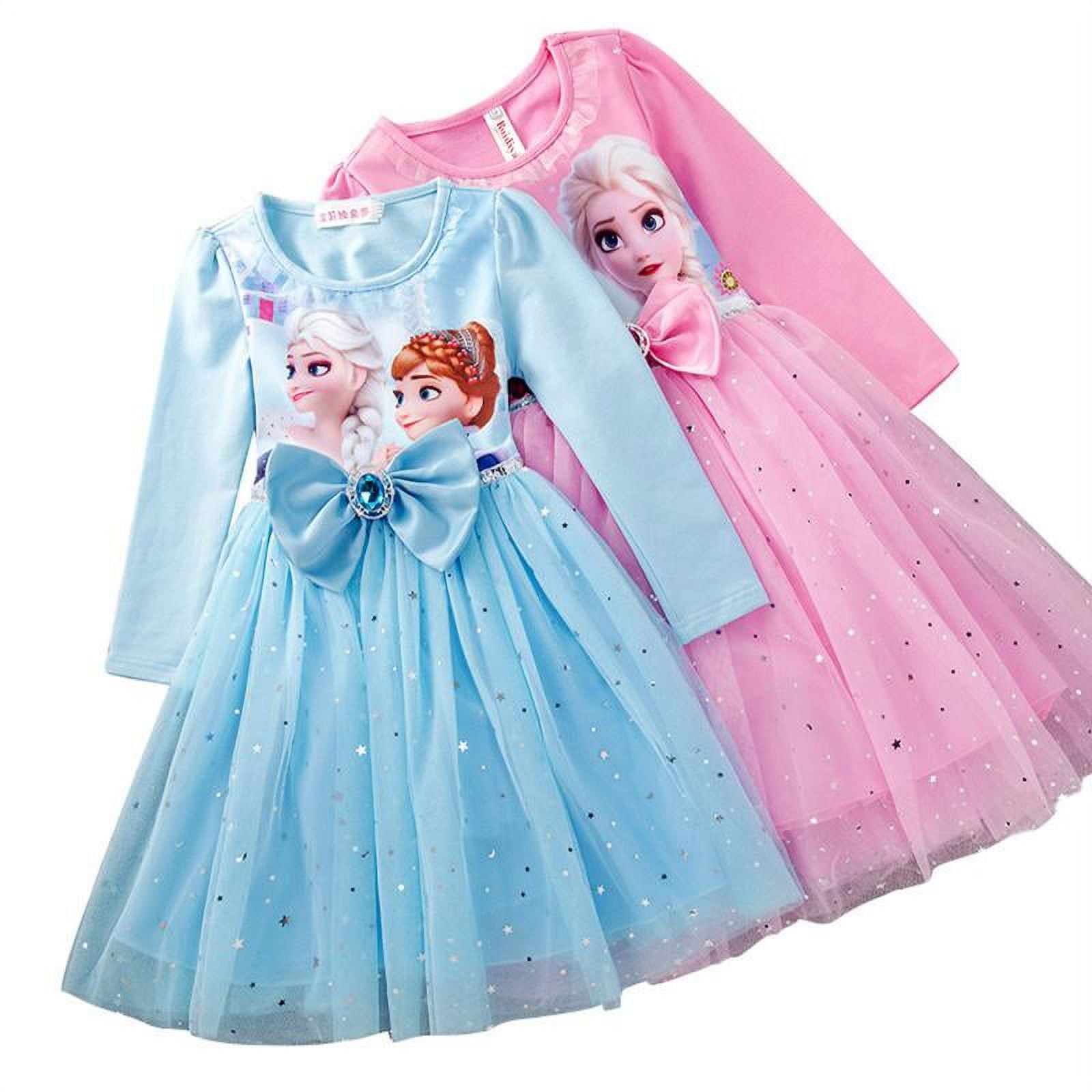 Greggl Kids Girls Long Sleeve Dresses Cartoon Frozen Elsa Princess Cosplay  Costume Wedding Party Christmas Outfits 