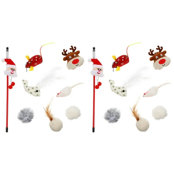 Gregiular 16 PCS Christmas Cat Stocking Cat Teasing Toy Set Christmas Pet Interactive Toys