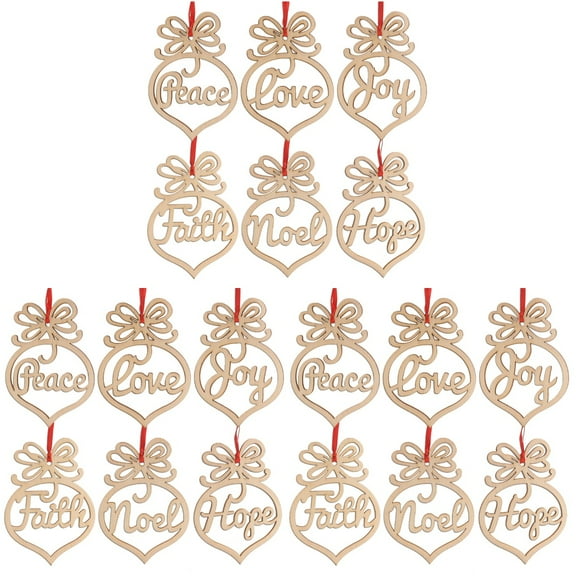 18 Pcs Wooden Christmas Letter Ornaments Set - Peace, Joy, Faith, Noel, Love, Hope - Rustic Christmas Tree Decorations For Church And Home Decor