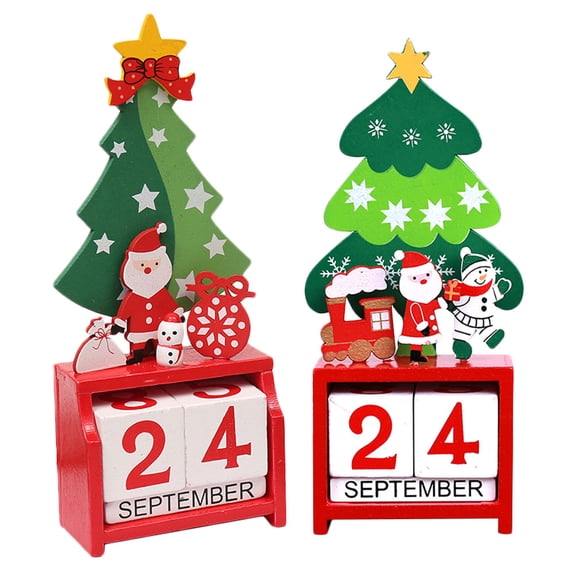 Gregiular 2Pcs Wooden Christmas Countdown Calendar Block Desktop Xmas Holiday Party Favor