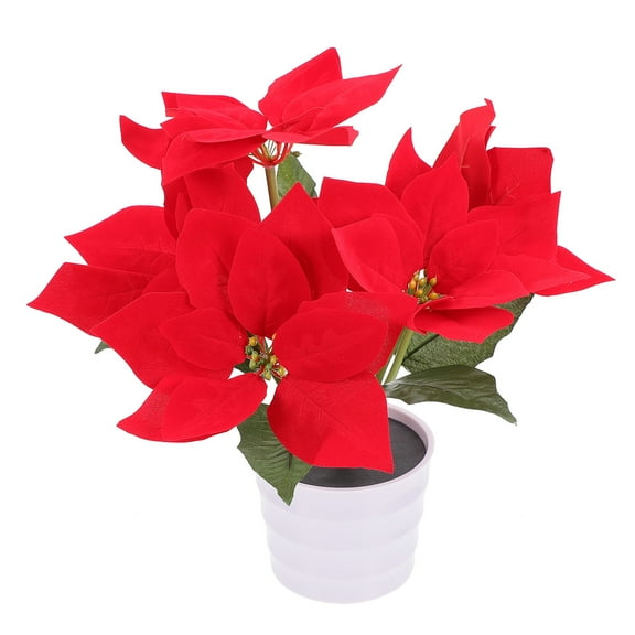 Gregiular Christmas Poinsettia Pot Artificial Bonsai Solar Powered Xmas Flowers