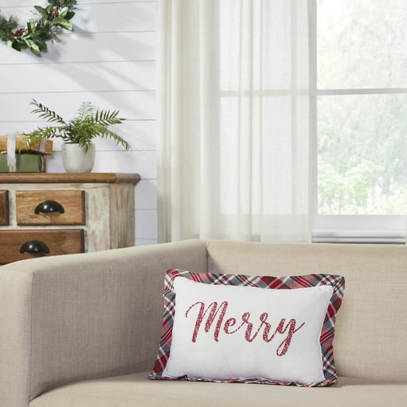 VHC Brands Christmas Decorations for Living Room Bedroom Accents for Couch Chair Gregor Plaid Merry Pillow 9.5x14