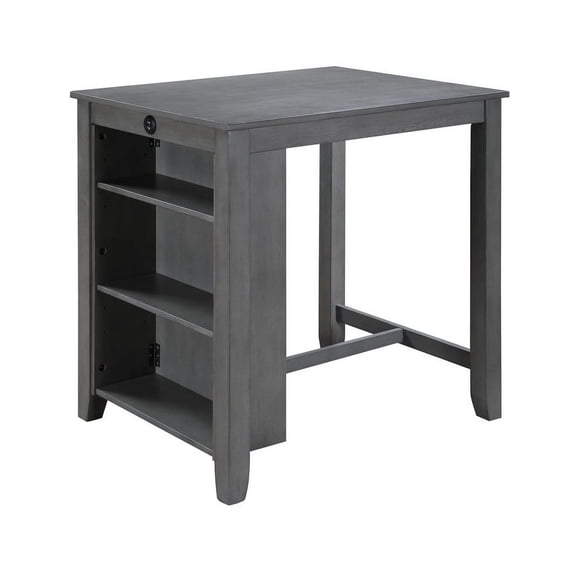Gregorio 36" Gray Finish Small Space Counter Height Dining Table with USB Charging Ports and Shelves