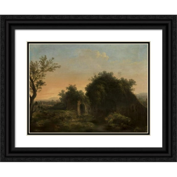 Gregorio Fidanza 14x12 Black Ornate Wood Framed Double Matted Museum Art Print Titled: Italian Style Landscape
