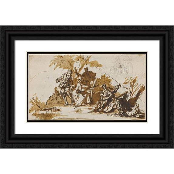 Gregorio Guglielmi 18x12 Black Ornate Wood Framed Double Matted Museum Art Print Titled - A Garden Concert