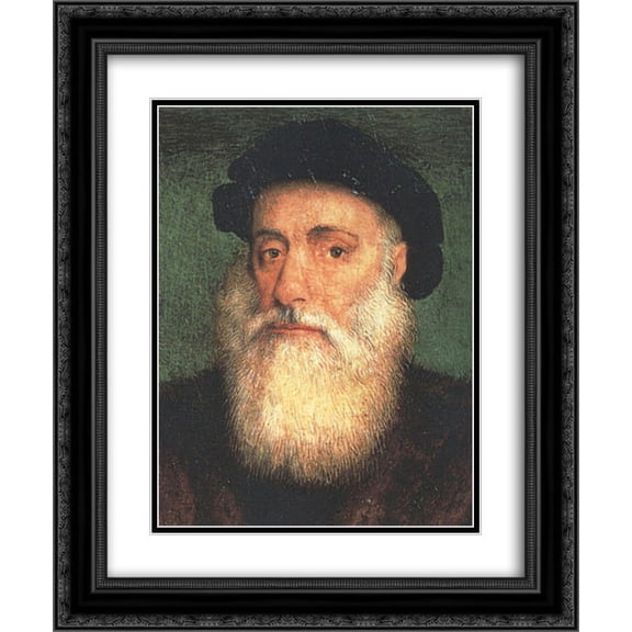 Gregorio Lopes 2x Matted 20x24 Black Ornate Framed Art Print 'Portrait of Vasco da Gama'