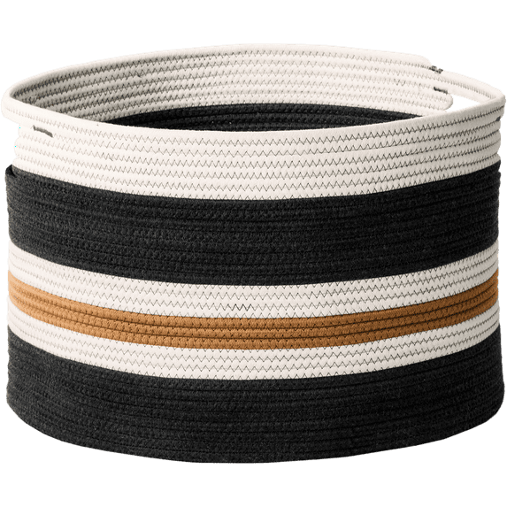 Gregory Cotton Round White Brown Black Laundry and Storage Basket - Medium