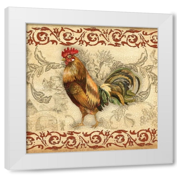 Gregory Gorham 12x12 White Modern Wood Framed Wall Art Titled - Toile Rooster I