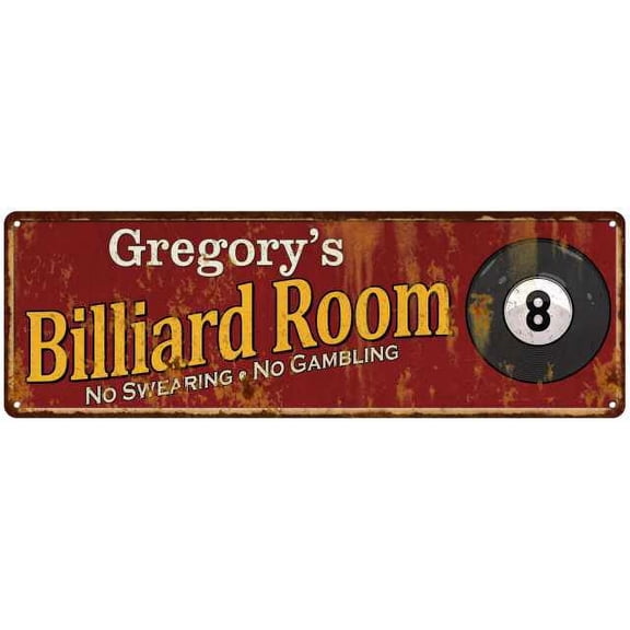 Gregory's Billiard Room Red Sign Game Room Pool 8x24 108240008408