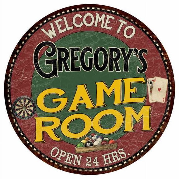 Gregory's Game Room 14" Round Metal Sign Bar Kitchen Red Wall Decor 100140032408