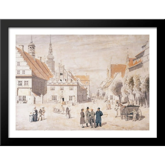 Greifswald market 38x28 Large Black Wood Framed Print Art by Caspar David Friedrich