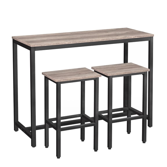 Greige Bar Table And 2 Stools Set 47.2 Inch Rectangular Pub Table With Sturdy Metal Frame Space-Saving High Top Breakfast Set