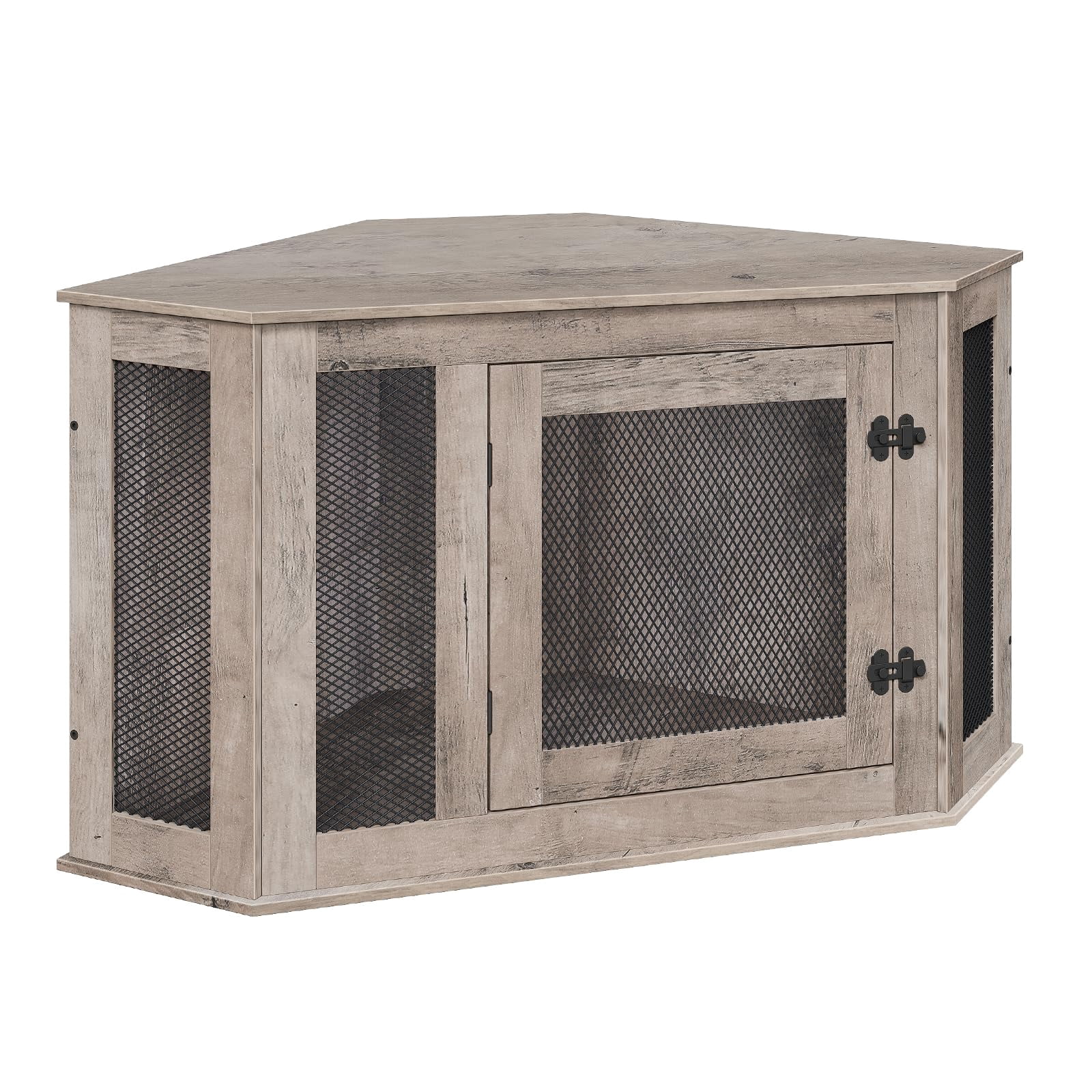 Greige Corner Dog Crate Furniture, Wooden Pet Kennel End Table for Small-Medium Dogs