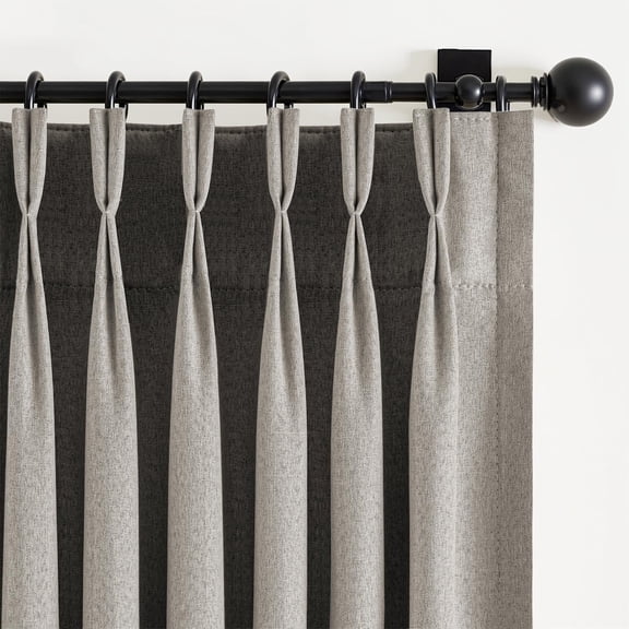 Greige (Textured) 40"W x 108"L (Pack of 2) Pinch Pleated Full Blackout Linen Textured Window Curtains