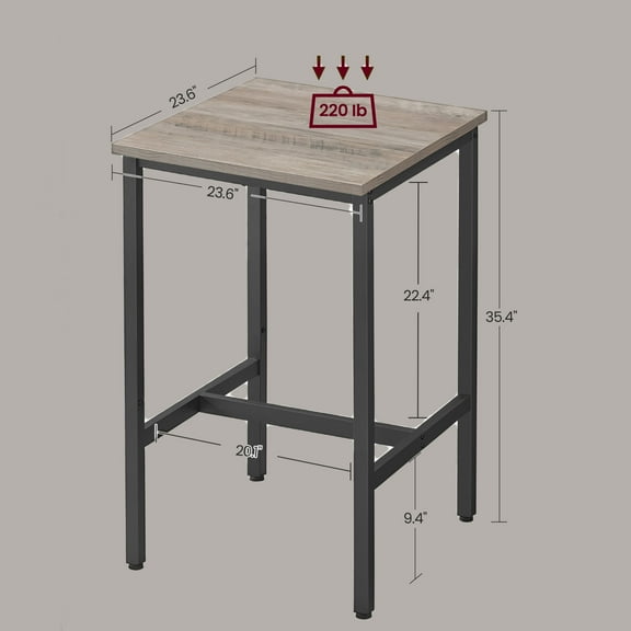 Greige and Black Bar Table - Small Kitchen Dining Table, High Top Pub Table.23.6 x 23.6 x 36.2 - Inch Height Cocktail Table with Sturdy Metal Frame