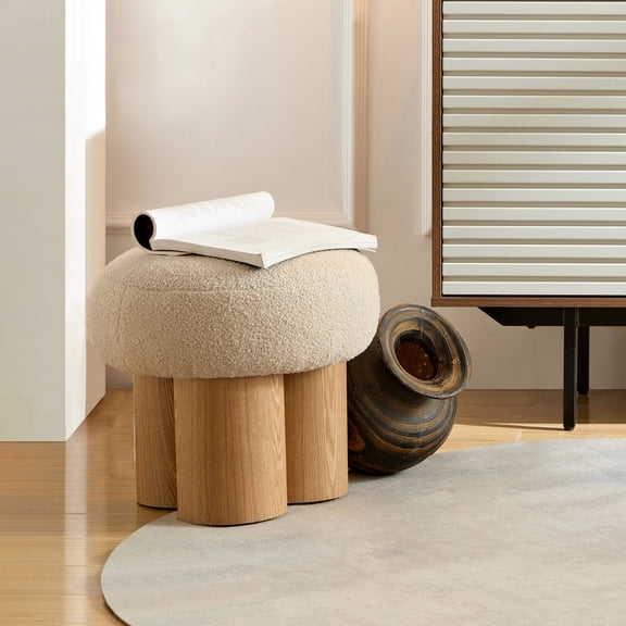 Greige cushion, wooden barrel PVC structure - Can be used as tool seat, cute and space - conscious