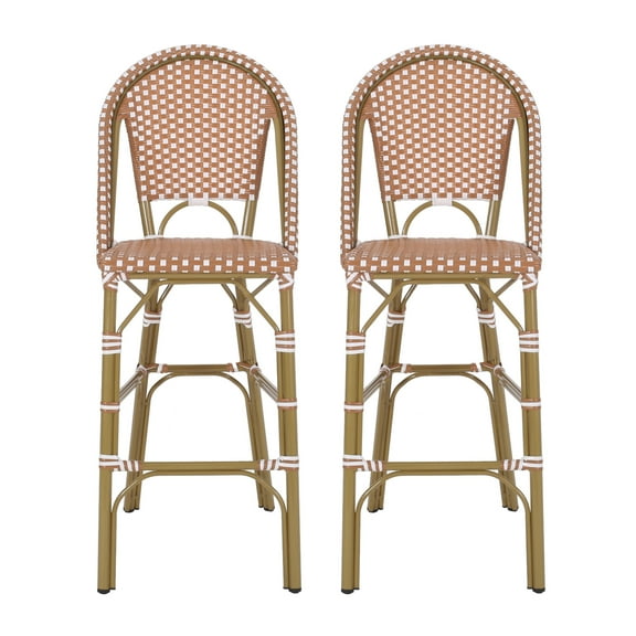 Grelton Outdoor Aluminum French Barstools, Set of 2, Rust, White, and Bamboo Finish