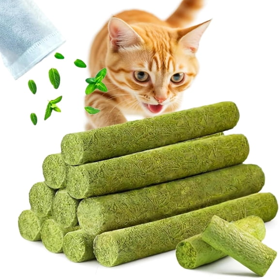 Grembeb 100g 3.53oz Cats Treat Grass Teething Stick Kitten Catnip Toys for Hairball Removal Freeze Dried Chew Dental Food for Indoor