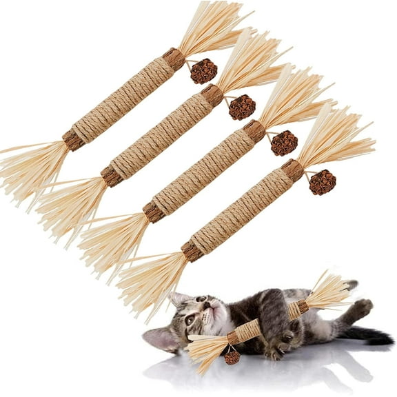 Grembeb Cat Chew Toy Catnip Treat Kitten Silvervine Stick for Teeth Indoor 4 Pack Burlywood
