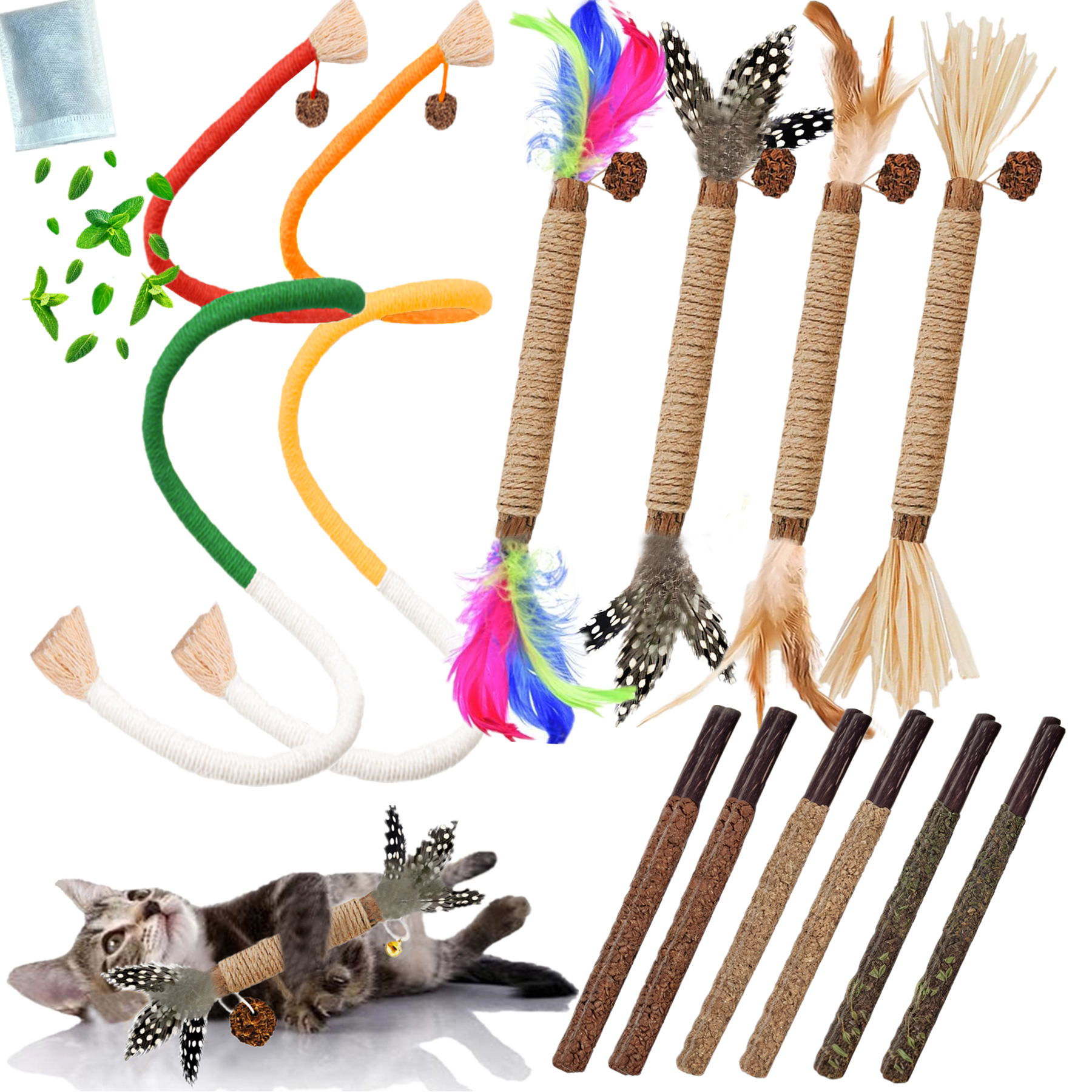 GREMBEB, 12PCS Catnip Rope Toys for Indoor Cats, Chew Sticks ...