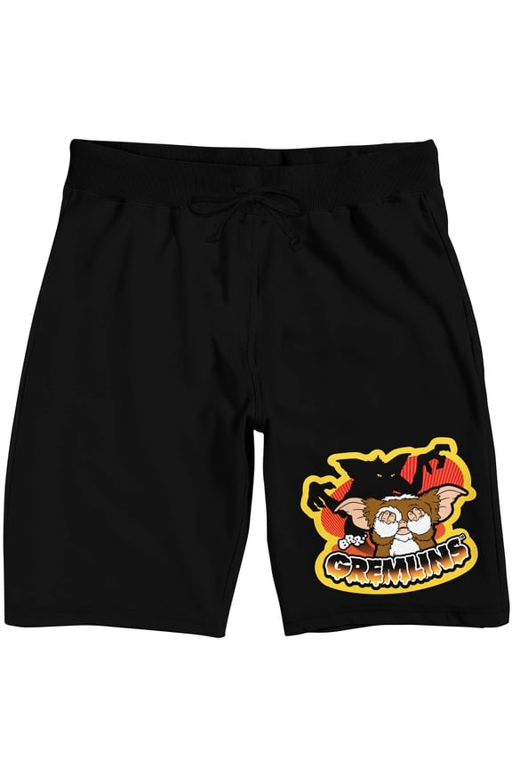 Gremlins Characters Gizmo and Stripe Men's Black Graphic Sleep Shorts-Medium