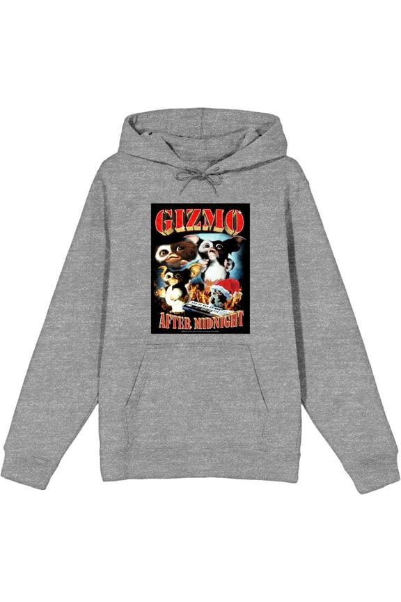 Gremlins Gizmo After Midnight Adult Heather Gray Long Sleeve Hoodie-Large