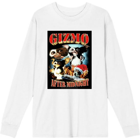 Gremlins Gizmo After Midnight Adult White Crew Neck Long Sleeve Tee-XL