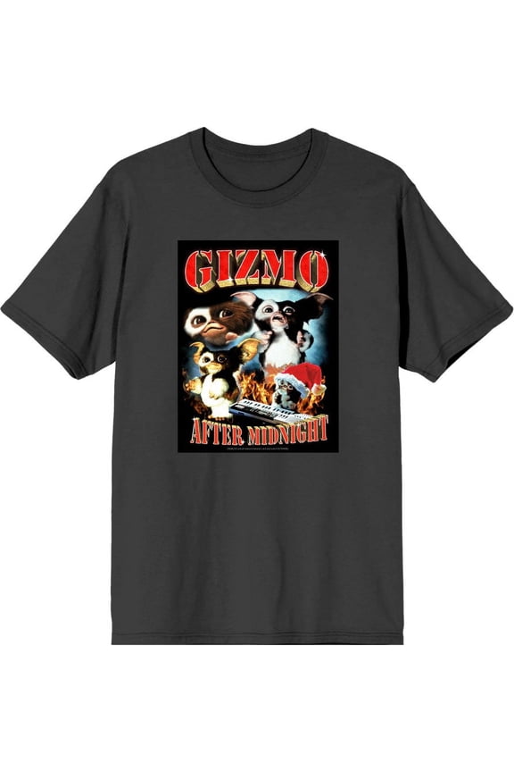 Gremlins Gizmo After Midnight Men's Charcoal Crew Neck Short Sleeve Tee-Medium
