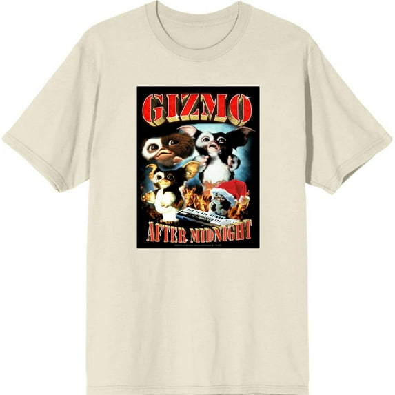 Gremlins Gizmo After Midnight Men's Natural Crew Neck Short Sleeve Tee-3XL