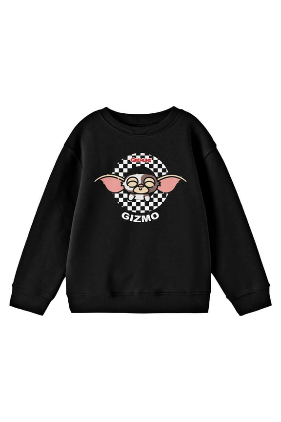 Gremlins Gizmo Checkered Background Boy's Black Long Sleeve Shirt-S