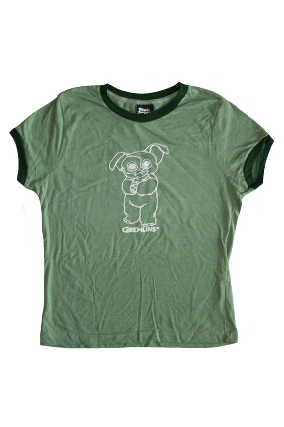 Gremlins Gizmo Junior Women's Green Ringer T-Shirt Plus Size 2XL