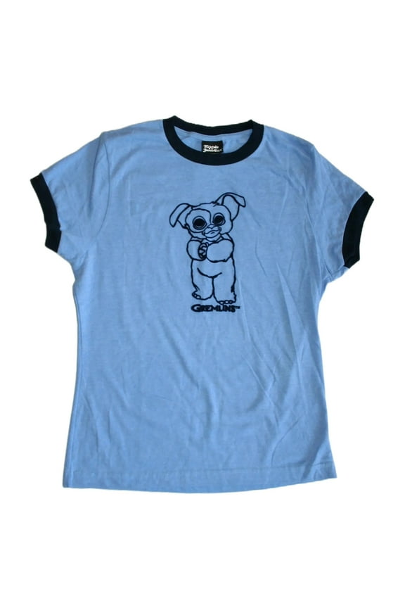 Gremlins Gizmo Junior Women's Blue Ringer T-Shirt Plus Size 2XL