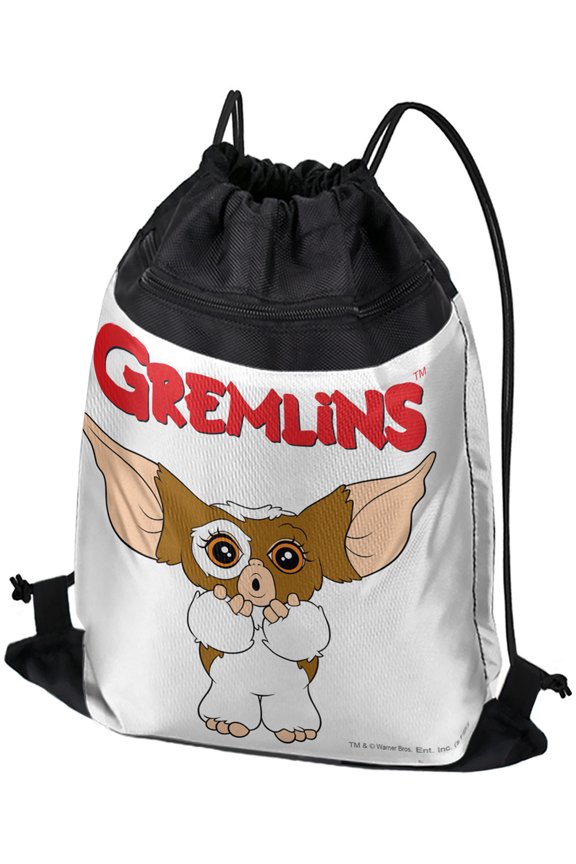 Gremlins Gizmo Logo Drawstring Backpack Sports Bag Sackpack 17" x 13", Perfect for Gym, Yoga or Practice