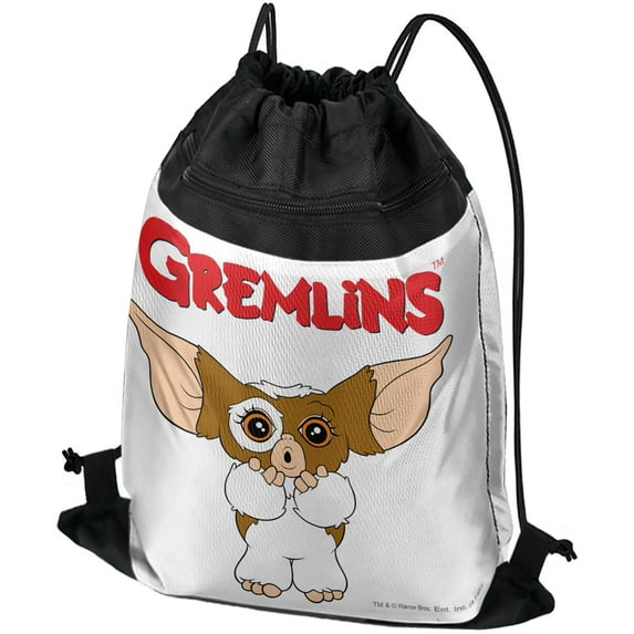 Gremlins Gizmo Logo Drawstring Backpack Sports Bag Sackpack 17" x 13", Perfect for Gym, Yoga or Practice