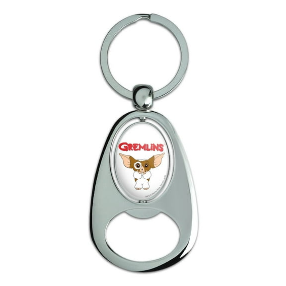 Gremlins Gizmo Logo Keychain Chrome Metal Spinning Oval Bottle Opener