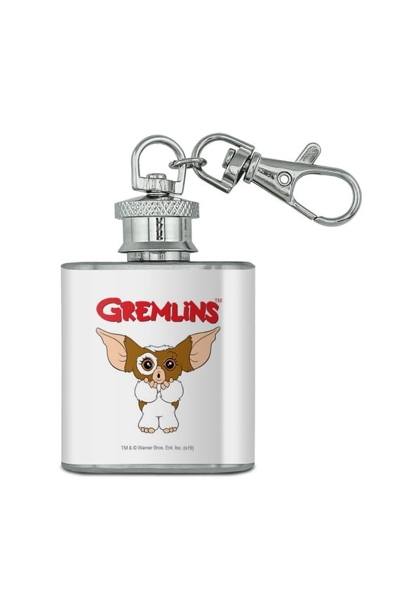 Gremlins Gizmo Logo Stainless Steel 1oz Mini Flask Key Chain