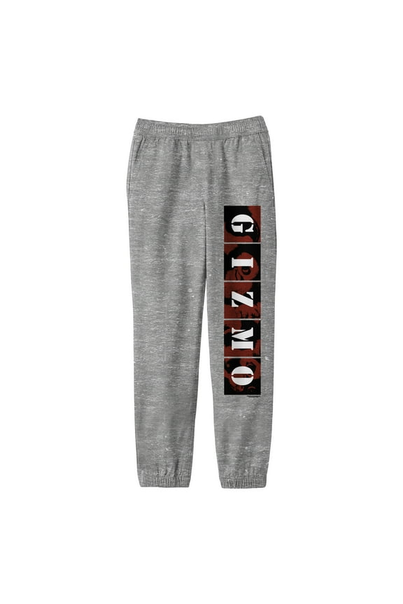 Gremlins Gizmo Military-Style Text With Squares Youth Heather Gray Graphic Jogger Pants-Medium