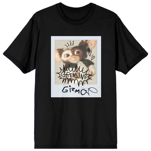 Gremlins Gizmo Photo With Sketch Art Juniors Black T-shirt -Large