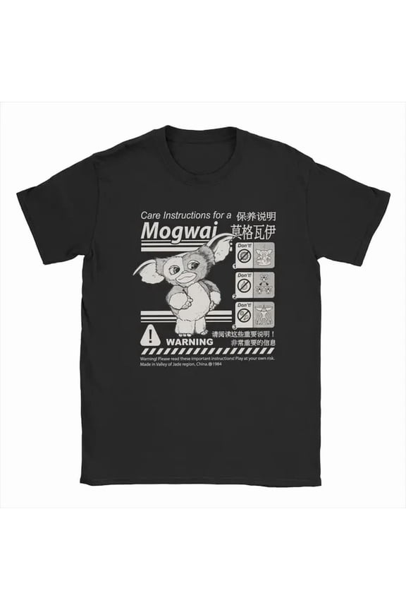Gremlins Gizmo Warning Label for Cotton Fun T-shirt Crewneck Tee