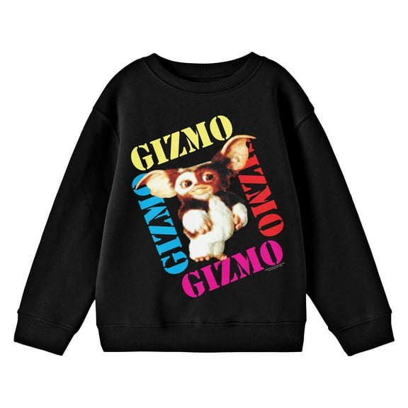 Gremlins Gizmo With Multicolor Names Youth Black Crew Neck Sweatshirt-Medium