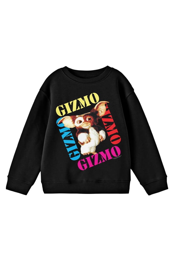 Gremlins Gizmo With Multicolor Names Youth Black Crew Neck Sweatshirt-XS