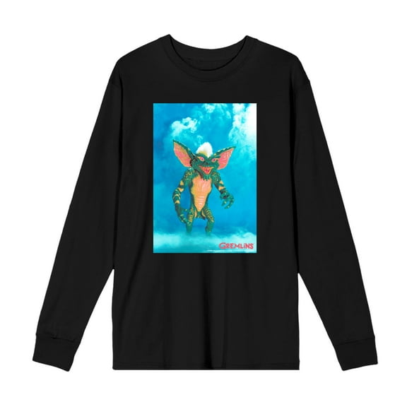 Gremlins Monster On Smoky Background Adult Black Crew Neck Long Sleeve Tee-XXL