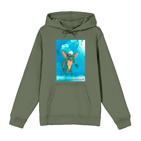 Gremlins Monster On Smoky Background Adult Olive Long Sleeve Hoodie-XS