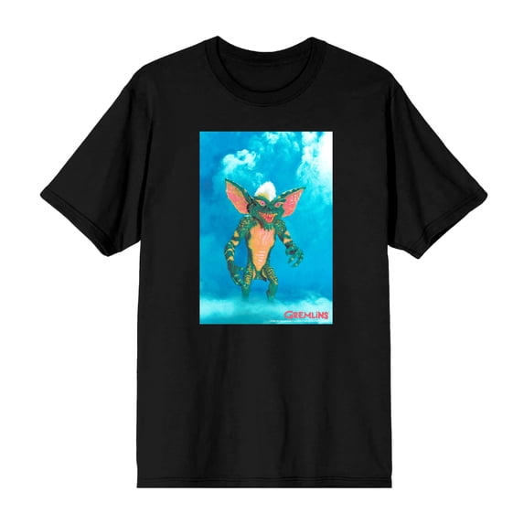 Gremlins Monster On Smoky Background Men's Black Crew Neck Short Sleeve Tee-XL