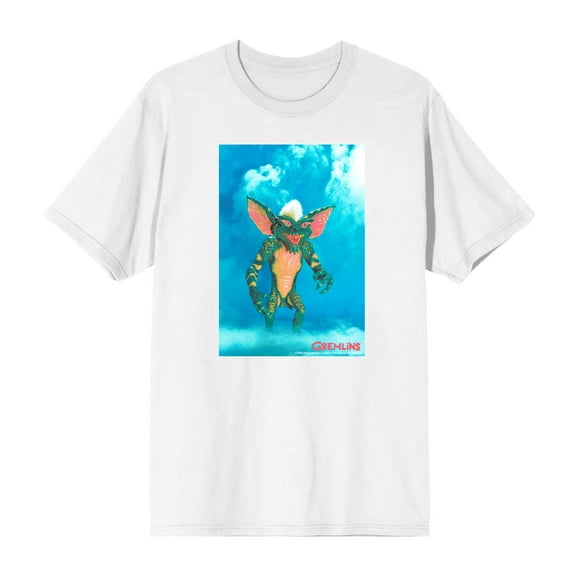 Gremlins Monster On Smoky Background Men's White Crew Neck Short Sleeve Tee-XL