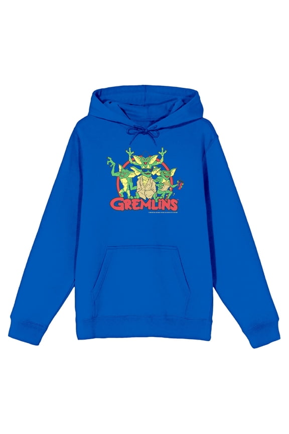 Gremlins Red Circle Logo Adult Blue Long Sleeve Hoodie-XL
