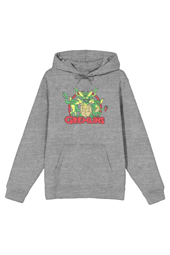 Gremlins Red Circle Logo Adult Heather Gray Long Sleeve Hoodie-Small