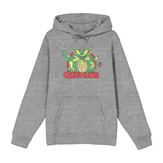 Gremlins Red Circle Logo Adult Heather Gray Long Sleeve Hoodie-XS