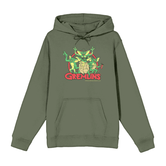 Gremlins Red Circle Logo Adult Olive Long Sleeve Hoodie-XL